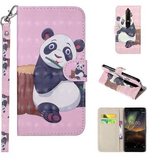 Happy Panda 3D Painted Leather Phone Wallet Case Cover for Nokia 6 (2018)