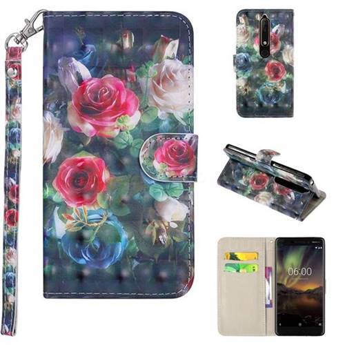 Rose Flower 3D Painted Leather Phone Wallet Case Cover for Nokia 6 (2018)