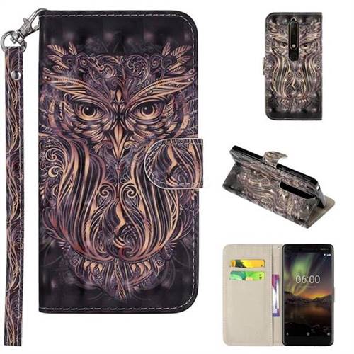Tribal Owl 3D Painted Leather Phone Wallet Case Cover for Nokia 6 (2018)