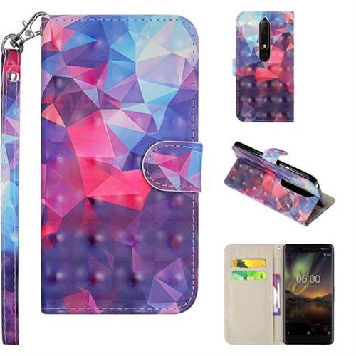 Colored Diamond 3D Painted Leather Phone Wallet Case Cover for Nokia 6 (2018)
