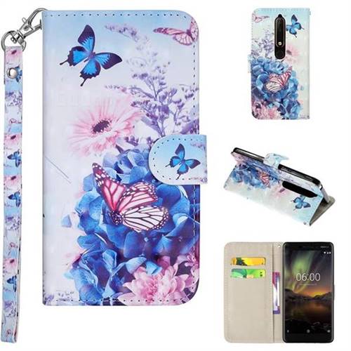 Pansy Butterfly 3D Painted Leather Phone Wallet Case Cover for Nokia 6 (2018)