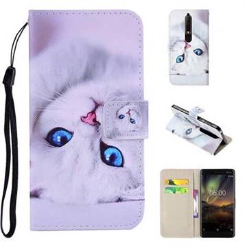 White Cat PU Leather Wallet Phone Case Cover for Nokia 6 (2018)