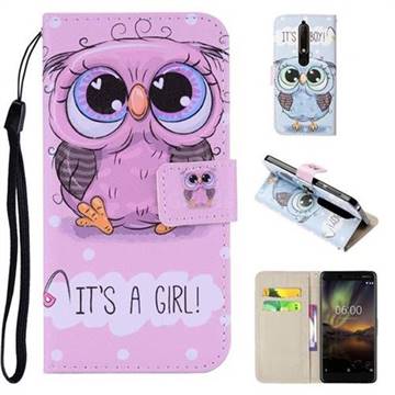 Lovely Owl PU Leather Wallet Phone Case Cover for Nokia 6 (2018)