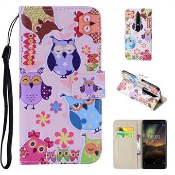 Colorful Owls PU Leather Wallet Phone Case Cover for Nokia 6 (2018)