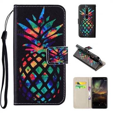 Colorful Pineapple PU Leather Wallet Phone Case Cover for Nokia 6 (2018)