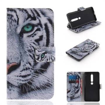 White Tiger PU Leather Wallet Case for Nokia 6.1
