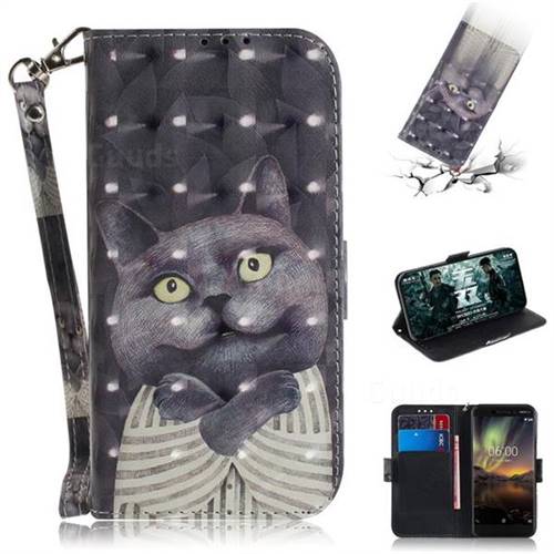 Cat Embrace 3D Painted Leather Wallet Phone Case for Nokia 6.1