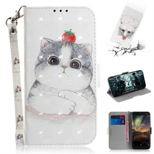 Cute Tomato Cat 3D Painted Leather Wallet Phone Case for Nokia 6.1