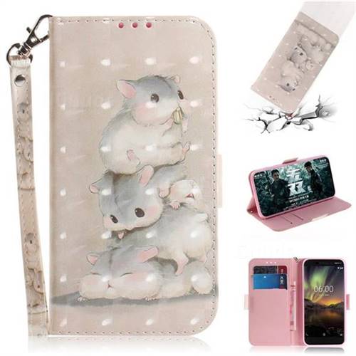 Three Squirrels 3D Painted Leather Wallet Phone Case for Nokia 6.1