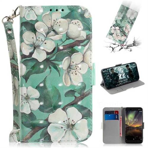Watercolor Flower 3D Painted Leather Wallet Phone Case for Nokia 6.1