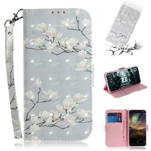 Magnolia Flower 3D Painted Leather Wallet Phone Case for Nokia 6.1