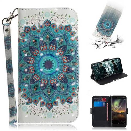 Peacock Mandala 3D Painted Leather Wallet Phone Case for Nokia 6.1