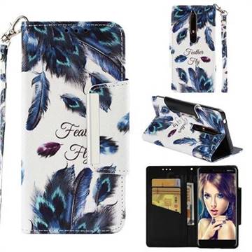 Peacock Feather Big Metal Buckle PU Leather Wallet Phone Case for Nokia 6.1
