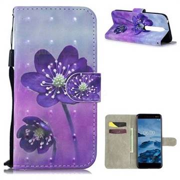 Purple Flower 3D Painted Leather Wallet Phone Case for Nokia 6.1