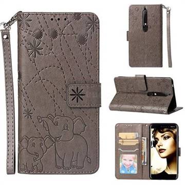 Embossing Fireworks Elephant Leather Wallet Case for Nokia 6.1 - Gray