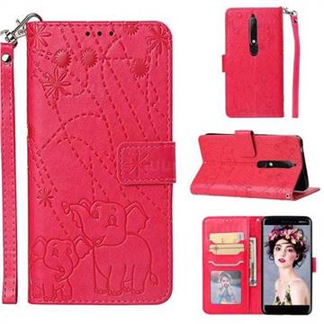 Embossing Fireworks Elephant Leather Wallet Case for Nokia 6.1 - Red