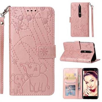 Embossing Fireworks Elephant Leather Wallet Case for Nokia 6.1 - Rose Gold