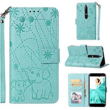 Embossing Fireworks Elephant Leather Wallet Case for Nokia 6.1 - Green