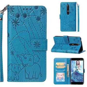Embossing Fireworks Elephant Leather Wallet Case for Nokia 6.1 - Blue