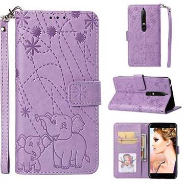 Embossing Fireworks Elephant Leather Wallet Case for Nokia 6.1 - Purple