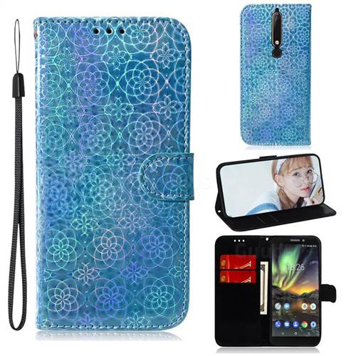 Laser Circle Shining Leather Wallet Phone Case for Nokia 6.1 - Blue