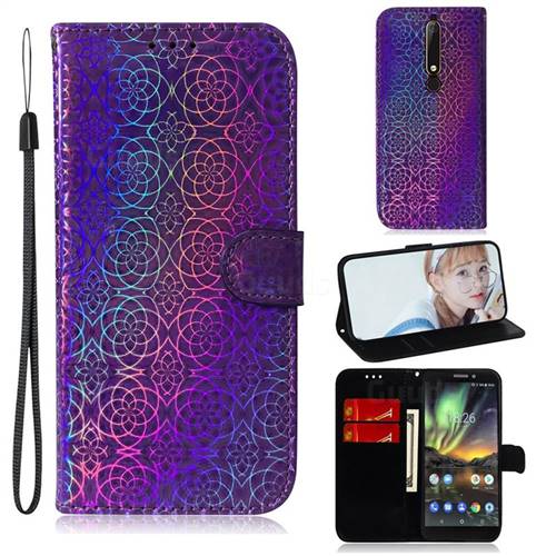 Laser Circle Shining Leather Wallet Phone Case for Nokia 6.1 - Purple