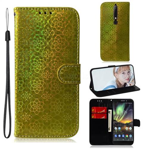 Laser Circle Shining Leather Wallet Phone Case for Nokia 6.1 - Golden