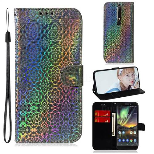 Laser Circle Shining Leather Wallet Phone Case for Nokia 6.1 - Silver