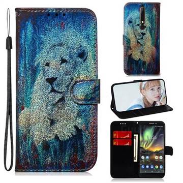 White Lion Laser Shining Leather Wallet Phone Case for Nokia 6.1