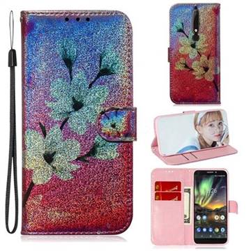 Magnolia Laser Shining Leather Wallet Phone Case for Nokia 6.1