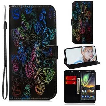Black Butterfly Laser Shining Leather Wallet Phone Case for Nokia 6.1