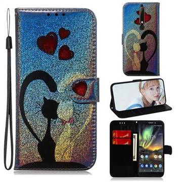 Love Cat Laser Shining Leather Wallet Phone Case for Nokia 6.1