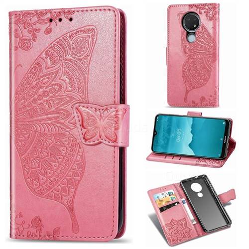 Embossing Mandala Flower Butterfly Leather Wallet Case for Nokia 6.2 (6.3 inch) - Pink