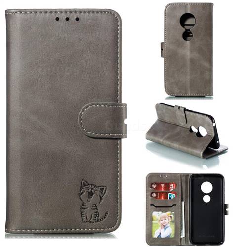 Embossing Happy Cat Leather Wallet Case for Nokia 6.2 (6.3 inch) - Gray
