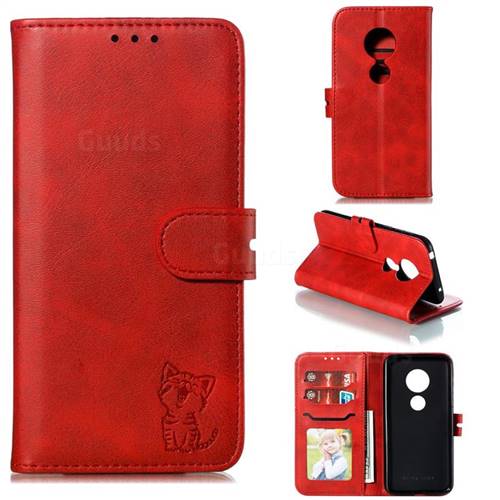 Embossing Happy Cat Leather Wallet Case for Nokia 6.2 (6.3 inch) - Red