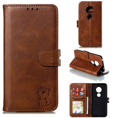Embossing Happy Cat Leather Wallet Case for Nokia 6.2 (6.3 inch) - Brown