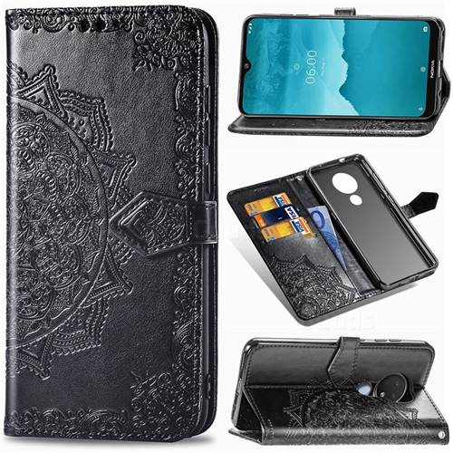 Embossing Imprint Mandala Flower Leather Wallet Case for Nokia 6.2 (6.3 inch) - Black