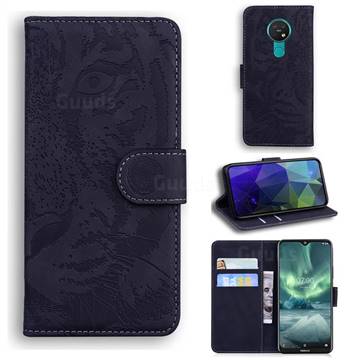 Intricate Embossing Tiger Face Leather Wallet Case for Nokia 6.2 (6.3 inch) - Black