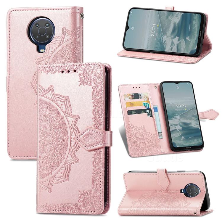 Embossing Imprint Mandala Flower Leather Wallet Case for Nokia 6.3 - Rose Gold