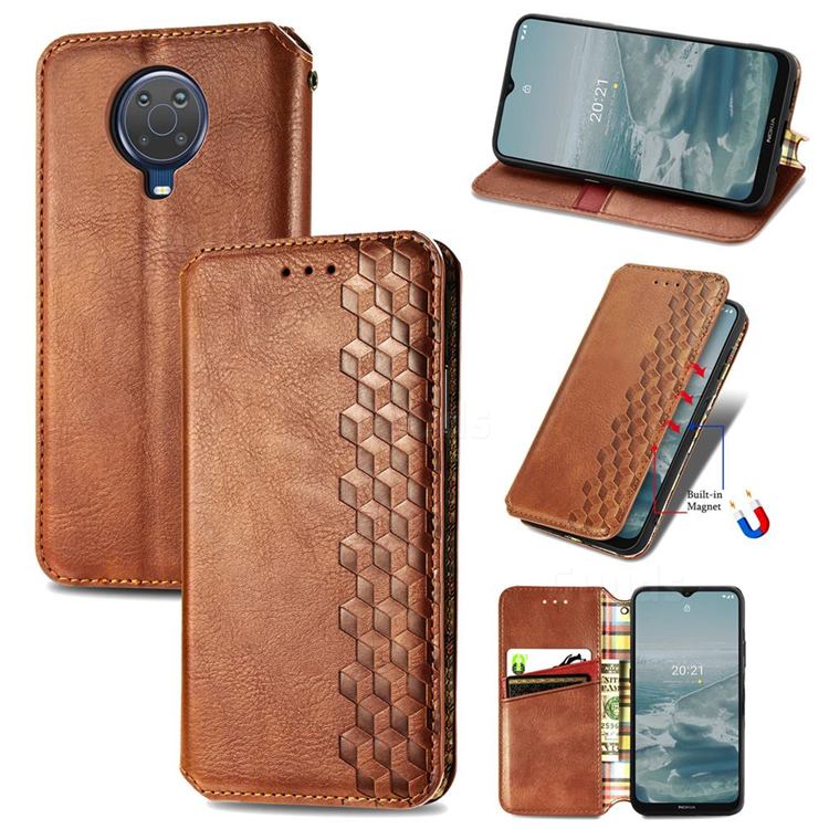 Ultra Slim Fashion Business Card Magnetic Automatic Suction Leather Flip Cover for Nokia 6.3 - Brown