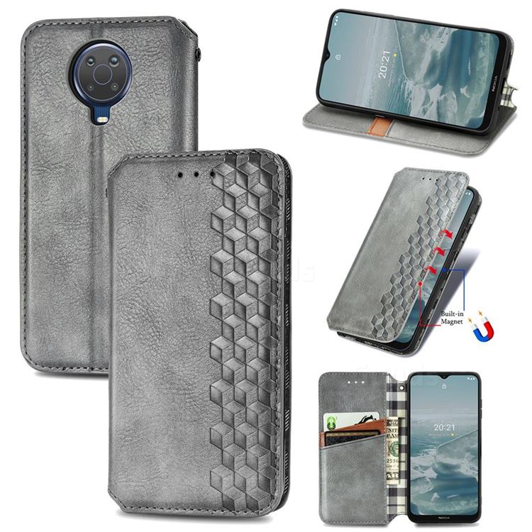 Ultra Slim Fashion Business Card Magnetic Automatic Suction Leather Flip Cover for Nokia 6.3 - Grey