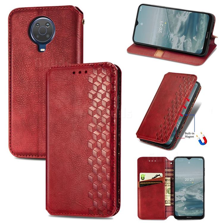 Ultra Slim Fashion Business Card Magnetic Automatic Suction Leather Flip Cover for Nokia 6.3 - Red