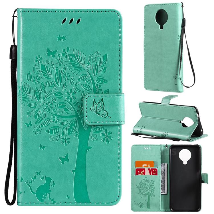 Embossing Butterfly Tree Leather Wallet Case for Nokia 6.3 - Cyan