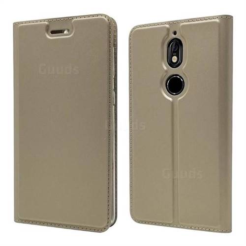 Ultra Slim Card Magnetic Automatic Suction Leather Wallet Case for Nokia 7 - Champagne