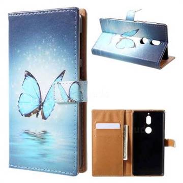 Sea Blue Butterfly Leather Wallet Case for Nokia 7
