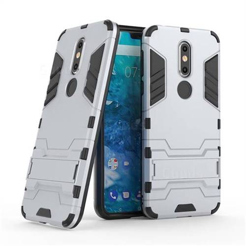 Armor Premium Tactical Grip Kickstand Shockproof Dual Layer Rugged Hard Cover for Nokia 7.1 - Silver