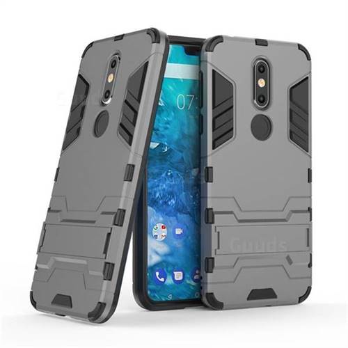 Armor Premium Tactical Grip Kickstand Shockproof Dual Layer Rugged Hard Cover for Nokia 7.1 - Gray
