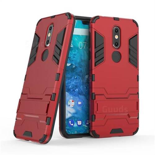 Armor Premium Tactical Grip Kickstand Shockproof Dual Layer Rugged Hard Cover for Nokia 7.1 - Wine Red