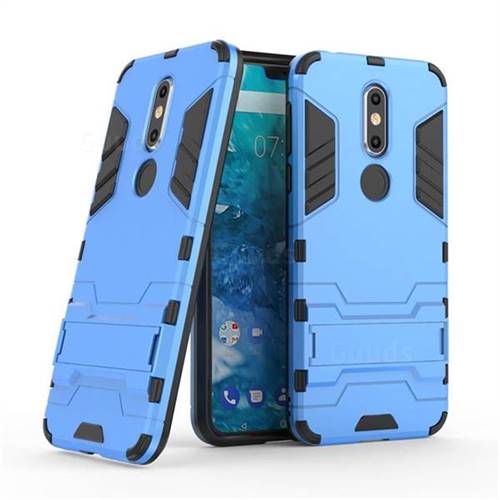 Armor Premium Tactical Grip Kickstand Shockproof Dual Layer Rugged Hard Cover for Nokia 7.1 - Light Blue