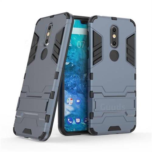 Armor Premium Tactical Grip Kickstand Shockproof Dual Layer Rugged Hard Cover for Nokia 7.1 - Navy